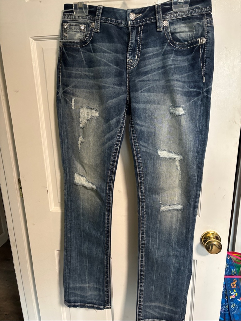 Miss Me Distressed Dark Blue Skinny Jeans - Picture 2 of 9